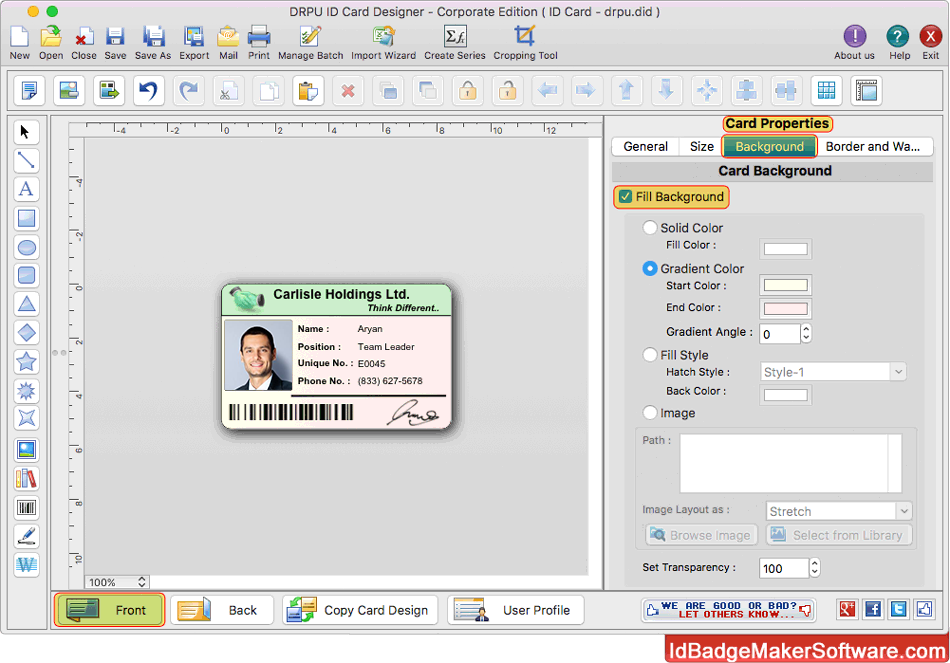 ID Card Maker Corporate Edition for Mac screenshots to know how to create multiple ID Cards