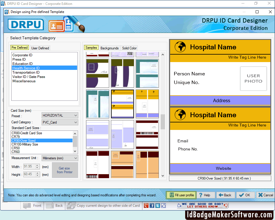 screenshots of id cards maker corporate edition to know how to